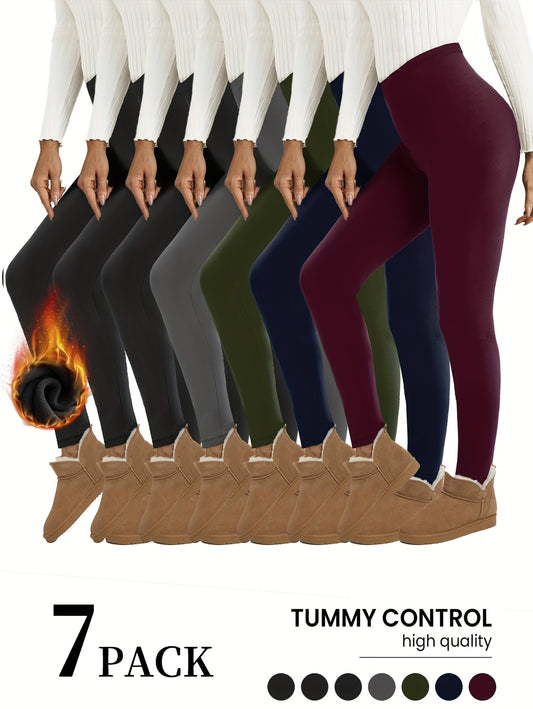 7 Pack Fleece Lined Leggings Women, Warm Winter Thermal Workout Yoga Leggings, Ultra Soft, Stretchy, And Warm Full-Length Yoga Pants for Winter Hiking, Running, And Fashionable Activewear for Women - Assorted Colors And Sizes