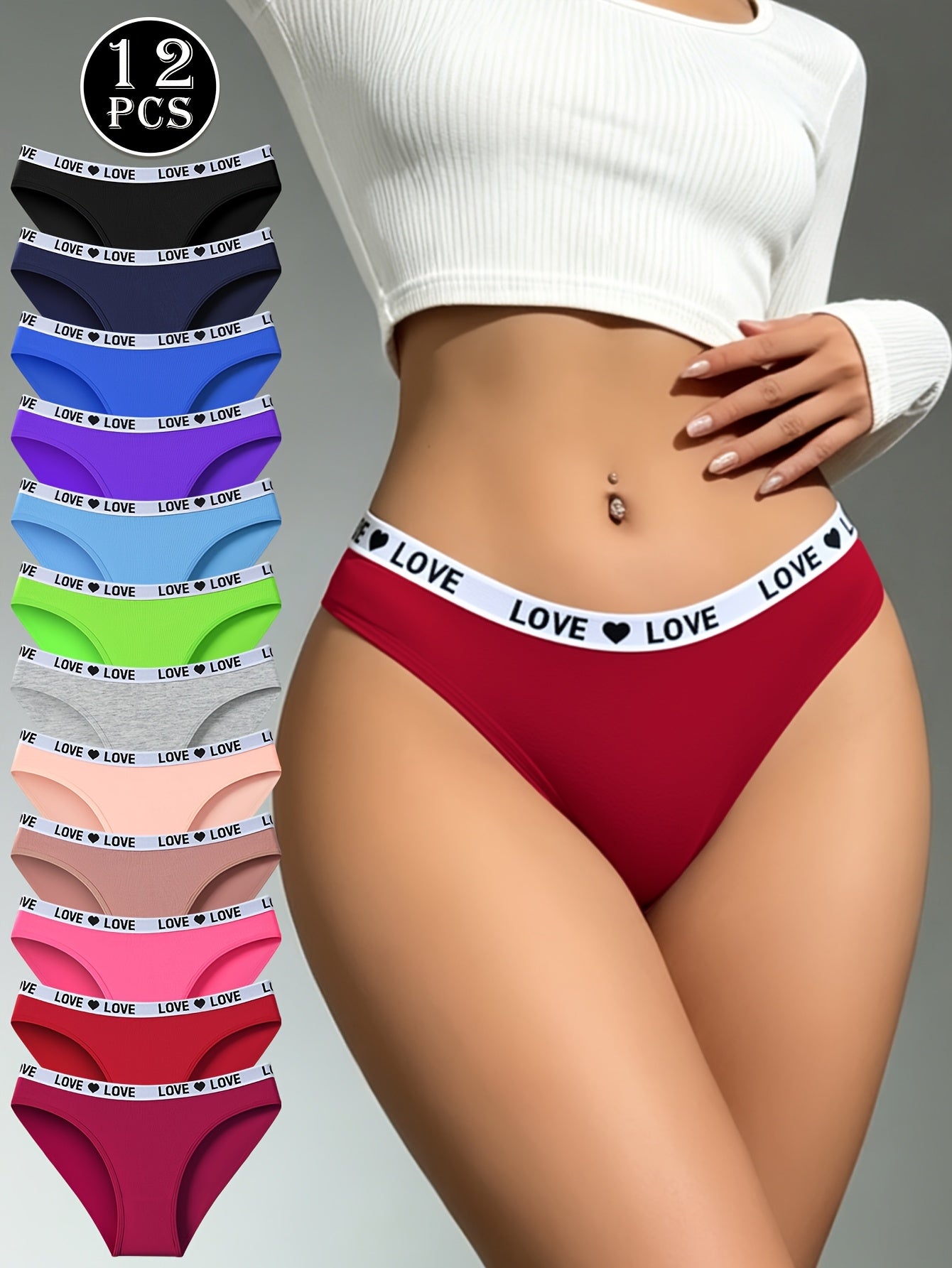 12 Pack Autumn And Winter Simple Breathable Women's Underwear, Sexy, Breathable And Elastic Underwear, Suitable for Daily Wear And Beach Vacation Wear