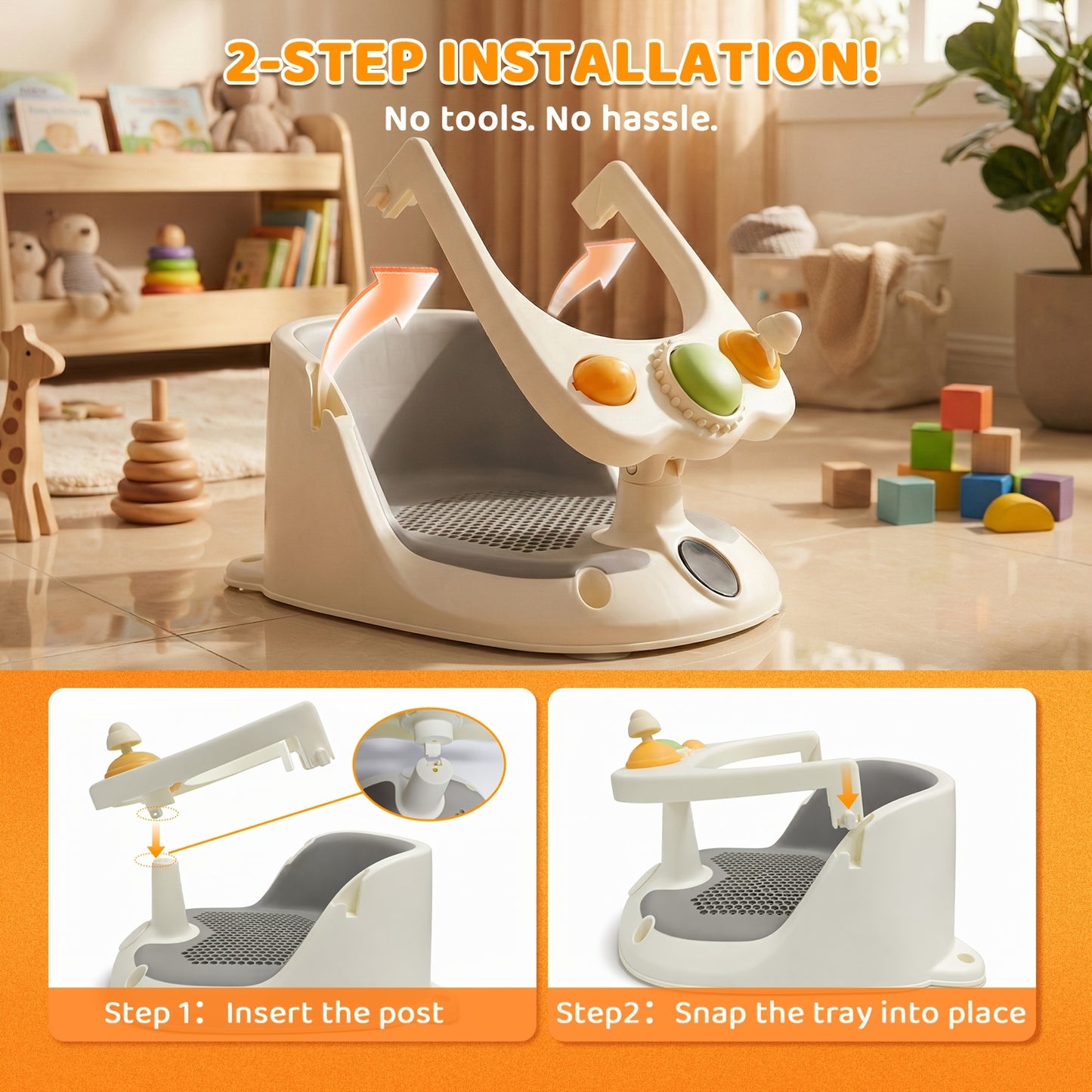 Toddler Bath Seat, Baby Bath Seat, Baby Shower Safety Products for Bathing And Showering for Children to Sit, Baby Bath Seat for Babies 6 Months & Up Non-Slip Toddler Bath Seats for Sitting Up Infant Bathtub Chair with Suction Cups And Soft Cushion