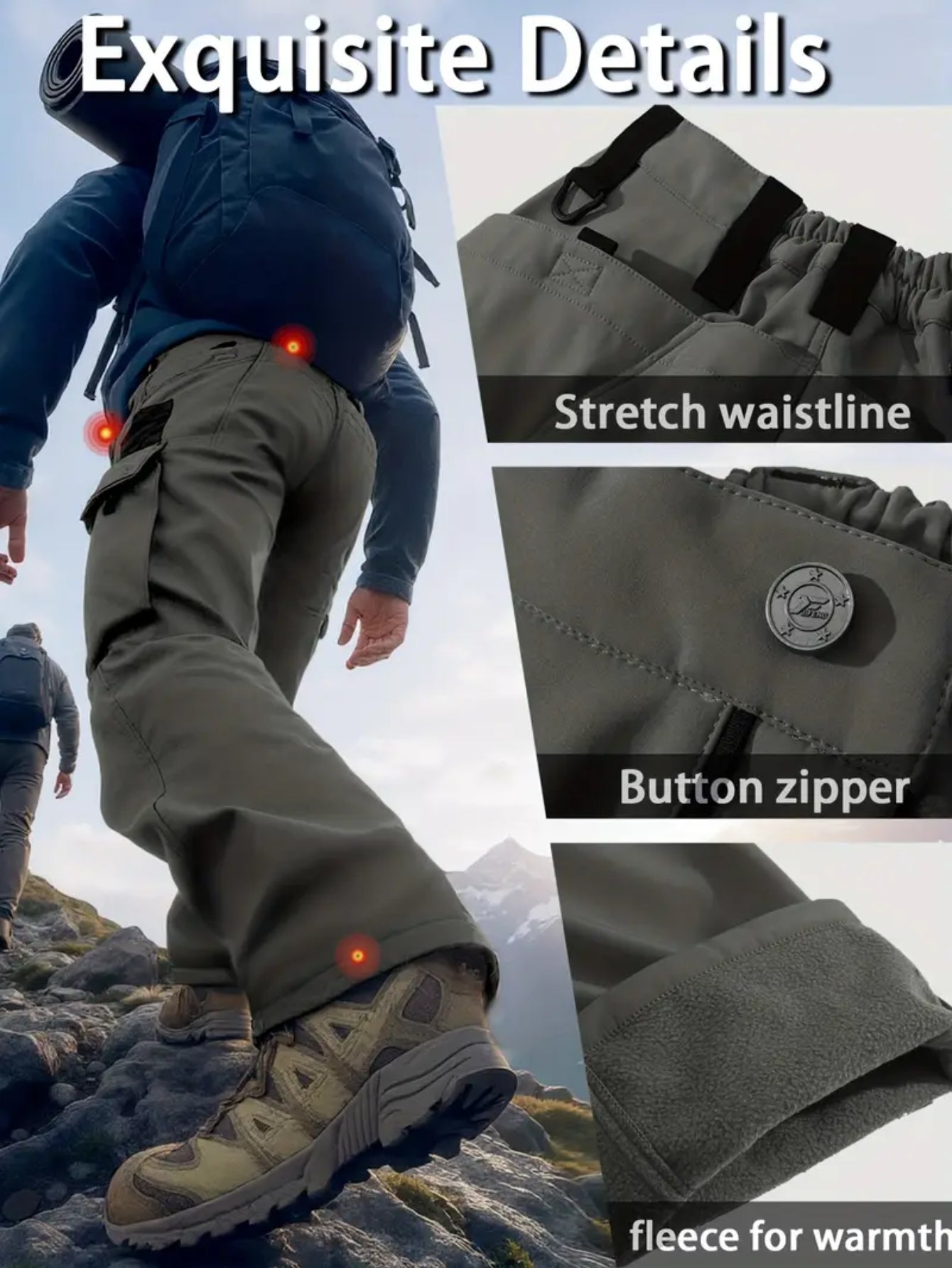 Men'S Fleece Lined Snow Ski Pants Windproof Softshell Tactical Pants Winter Outdoor Hiking Fishing
