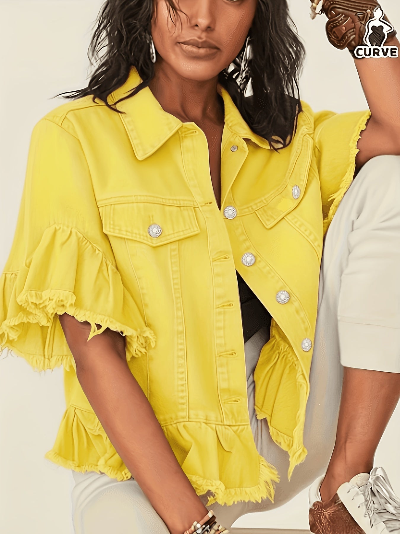 Designer Style Pleated Loose Cuffs And Loose Hem Denim Jacket