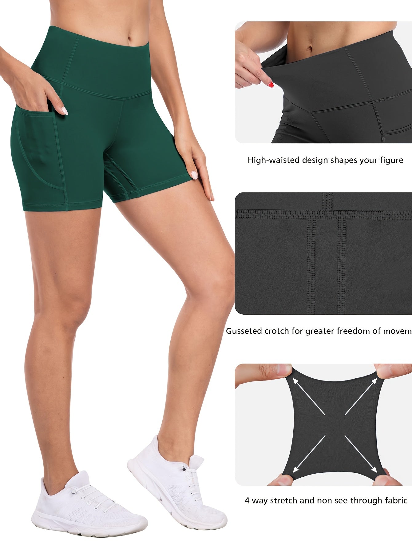 6-pack Plus Size Women'S Sports Shorts High Waist Hip Lifting Yoga Shorts With Pocket Three-quarter Pants Gym Running Exercise Fitness Shorts