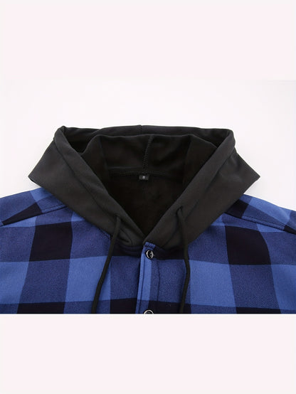 New Men'S Plaid Hooded Long-Sleeved Shirt Outdoor Casual Shirt Jacket | Flannel with Pocket Double Bag Double | Inner Lining Is Thickened | Thermal Shirt