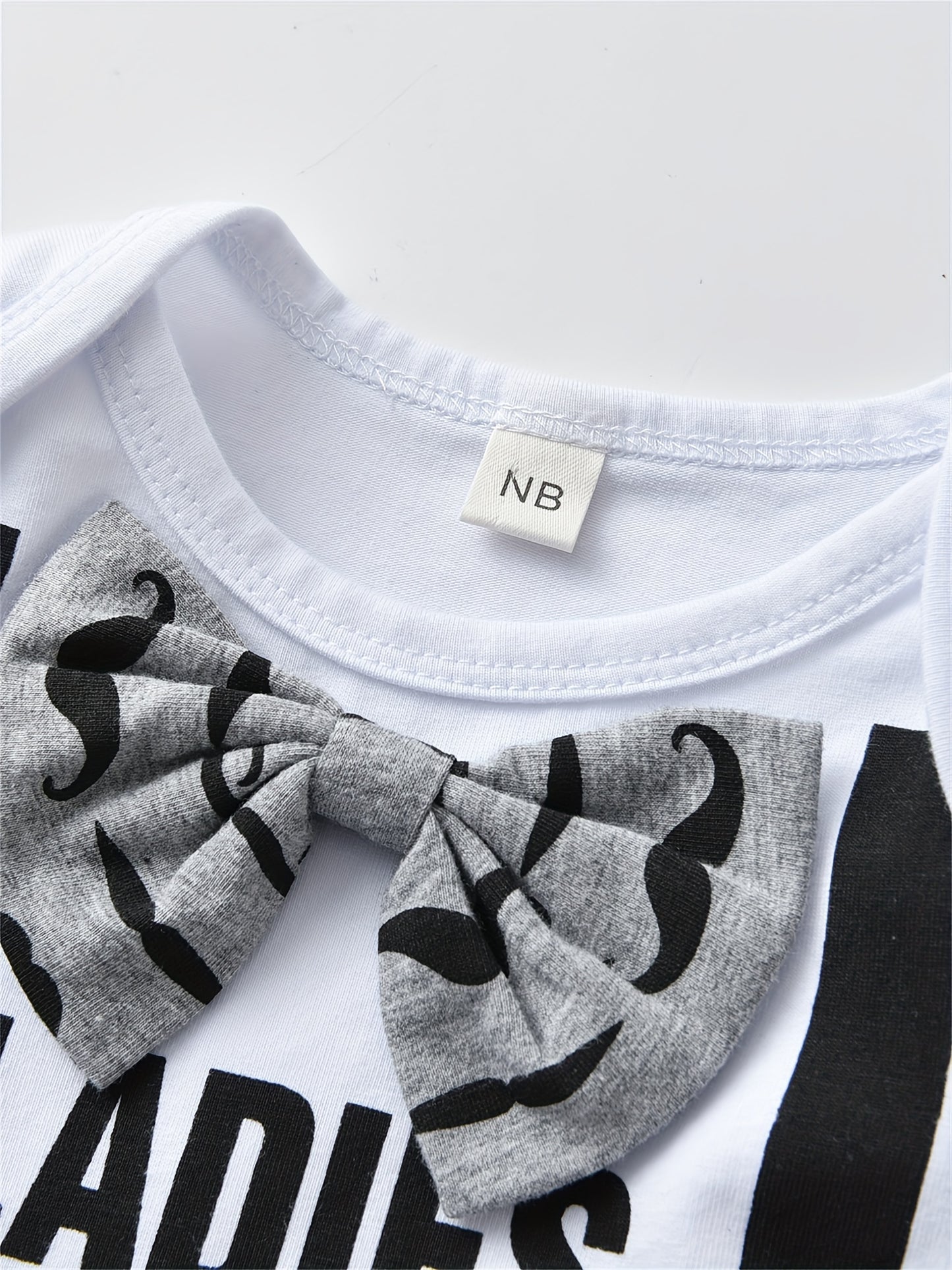 Kukitty Newborn Baby Boy Clothes Long Sleeve Bow "Ladies I Have Arrived" Romper + Moustache Printed Pants + Hat Infant Boys 3pcs Outfits Set, for Outdoor