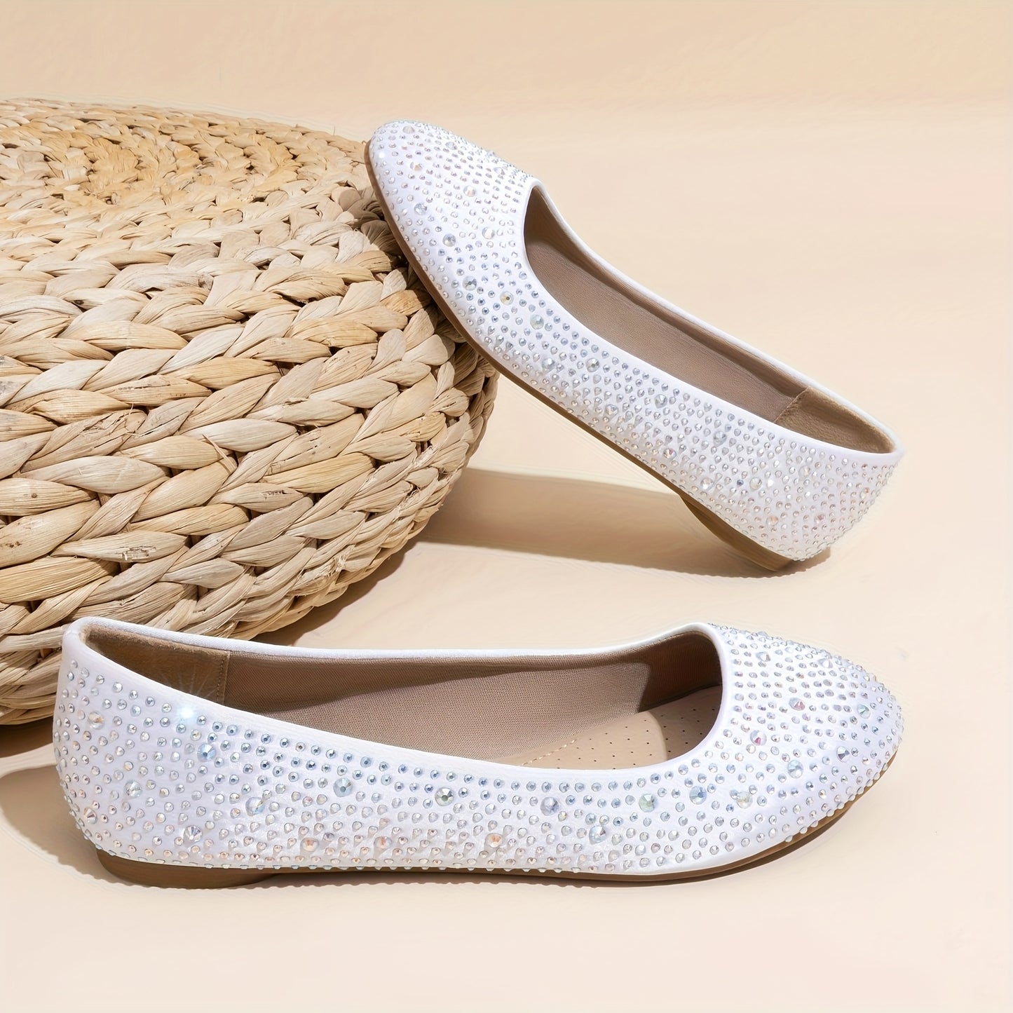 Women's Flat Sole-Shine Rhinestone Classic Ballet Flats Shoes Comfortable Elegant Fashion Shoes for Women 1/2 SIZE