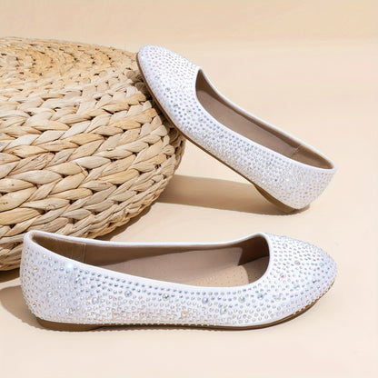 Women's Flat Sole-Shine Rhinestone Classic Ballet Flats Shoes Comfortable Elegant Fashion Shoes for Women 1/2 SIZE