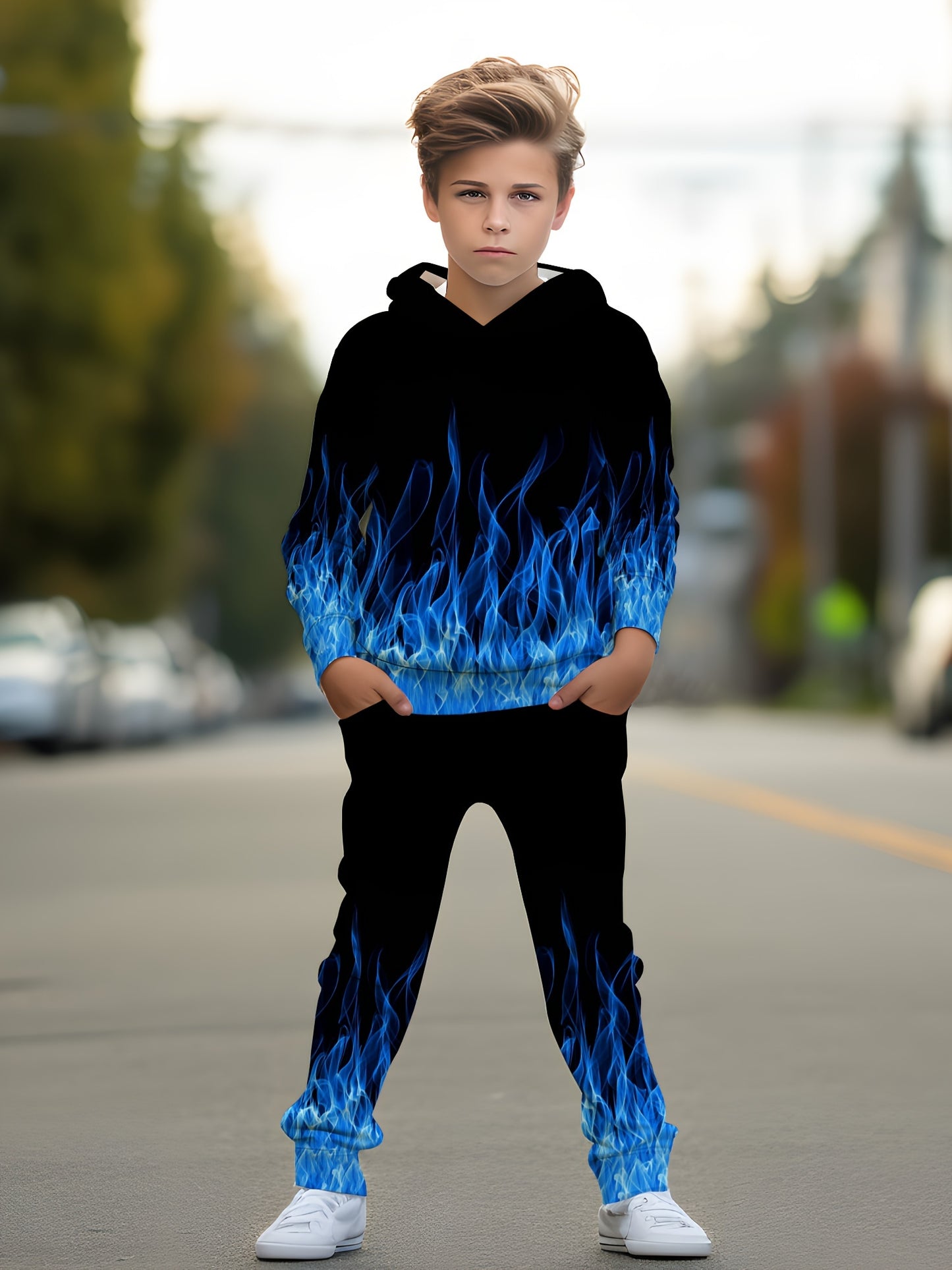 Random Sent .Boys 3D Print Hoodie Set Hoodie Pant Pocket Set, for Outdoor