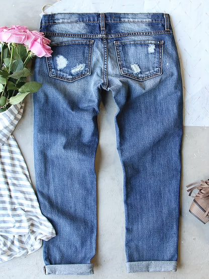 Plus Size Women's High-Waisted Distressed Washed Patchwork Jeans | Pink Leopard Print Patches & Rips | Slim Fit, Unique Fashion Design | Versatile for All Seasons