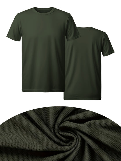 6-Pc Men'S Athletic T-Shirts - 100% Polyester, Quick-Dry, Moisture-Wicking, Crew Neck, Short Sleeve, Summer Knit Fabric, Regular Fit, Solid Color, for Gym, Running, Outdoor Activities