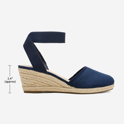 Women's Elastic Ankle Strap Espadrilles Wedge Sandals Summer Wedge Sandals Elastic Ankle Strap Espadrilles Platform Closed Toe High Heel Stretch Textile Bridal Shoes