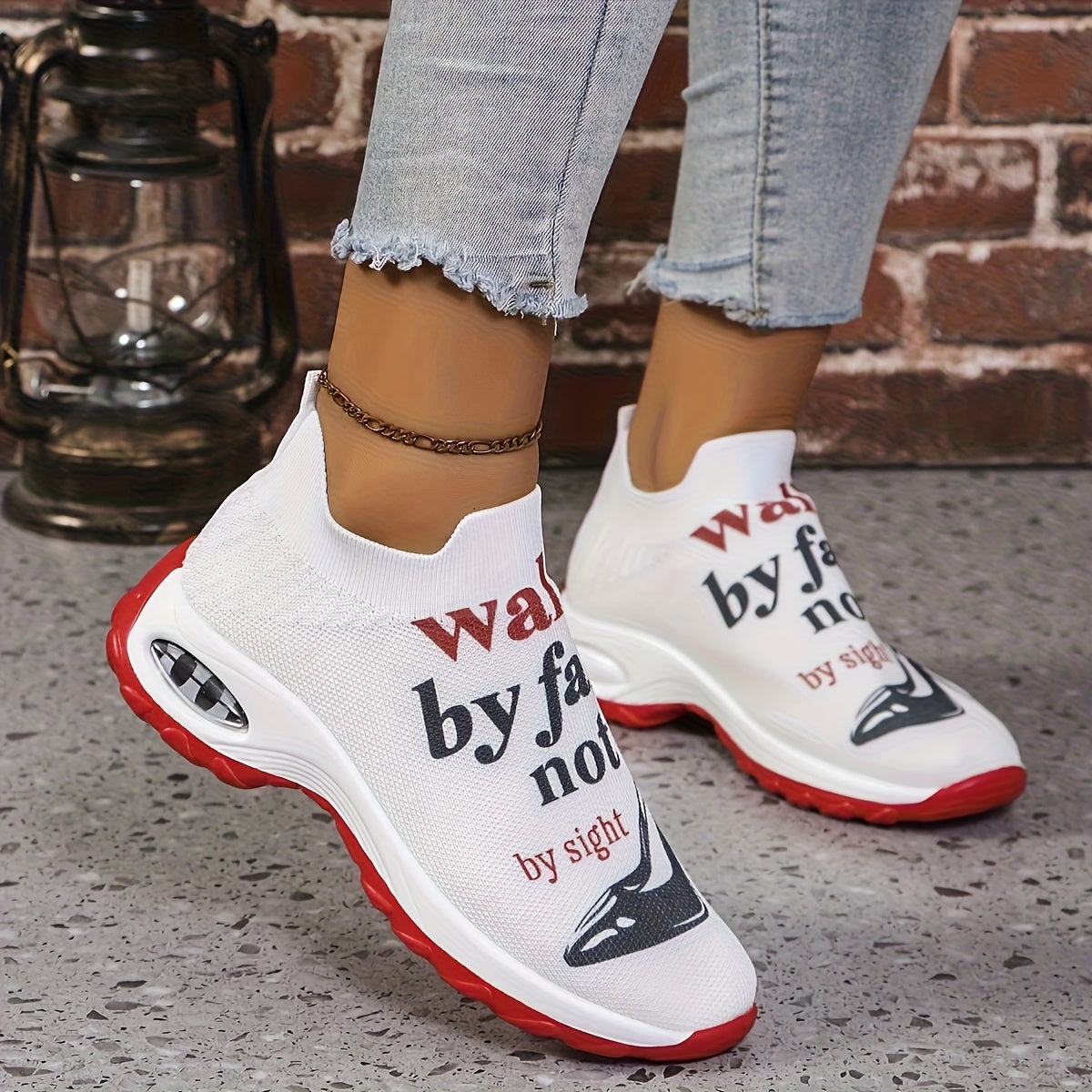 Women's Knitted Printed Air-Cushioned Casual Sports Shoes, Women Shoes, Sneakers