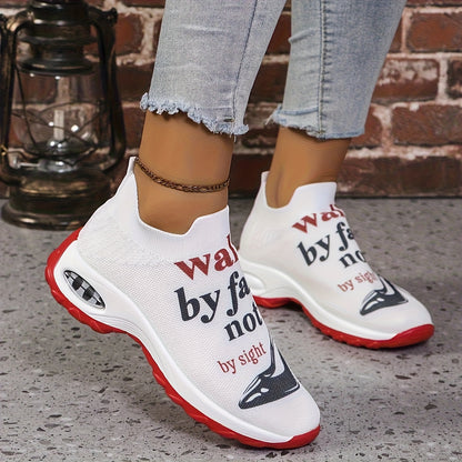 Women's Knitted Printed Air-Cushioned Casual Sports Shoes, Women Shoes, Sneakers