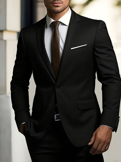 2pcs Men's Suit Fashion Outfit - Jacket, Trousers - Elegant for Business and Casual Wear, Suitable for Banquets and Parties.