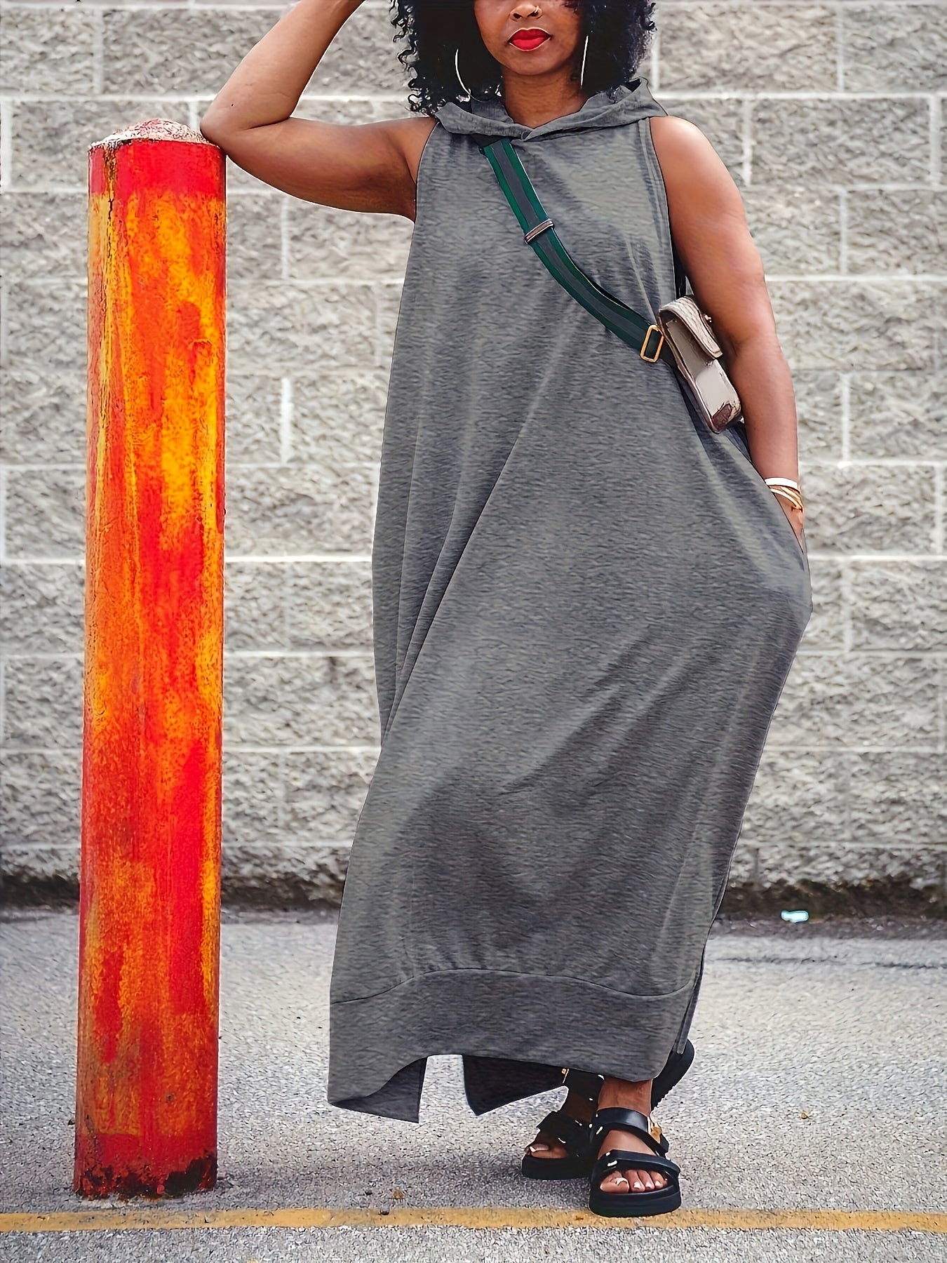 Black+gray Polyester Long-Sleeve Sleeveless Dress - product view 15