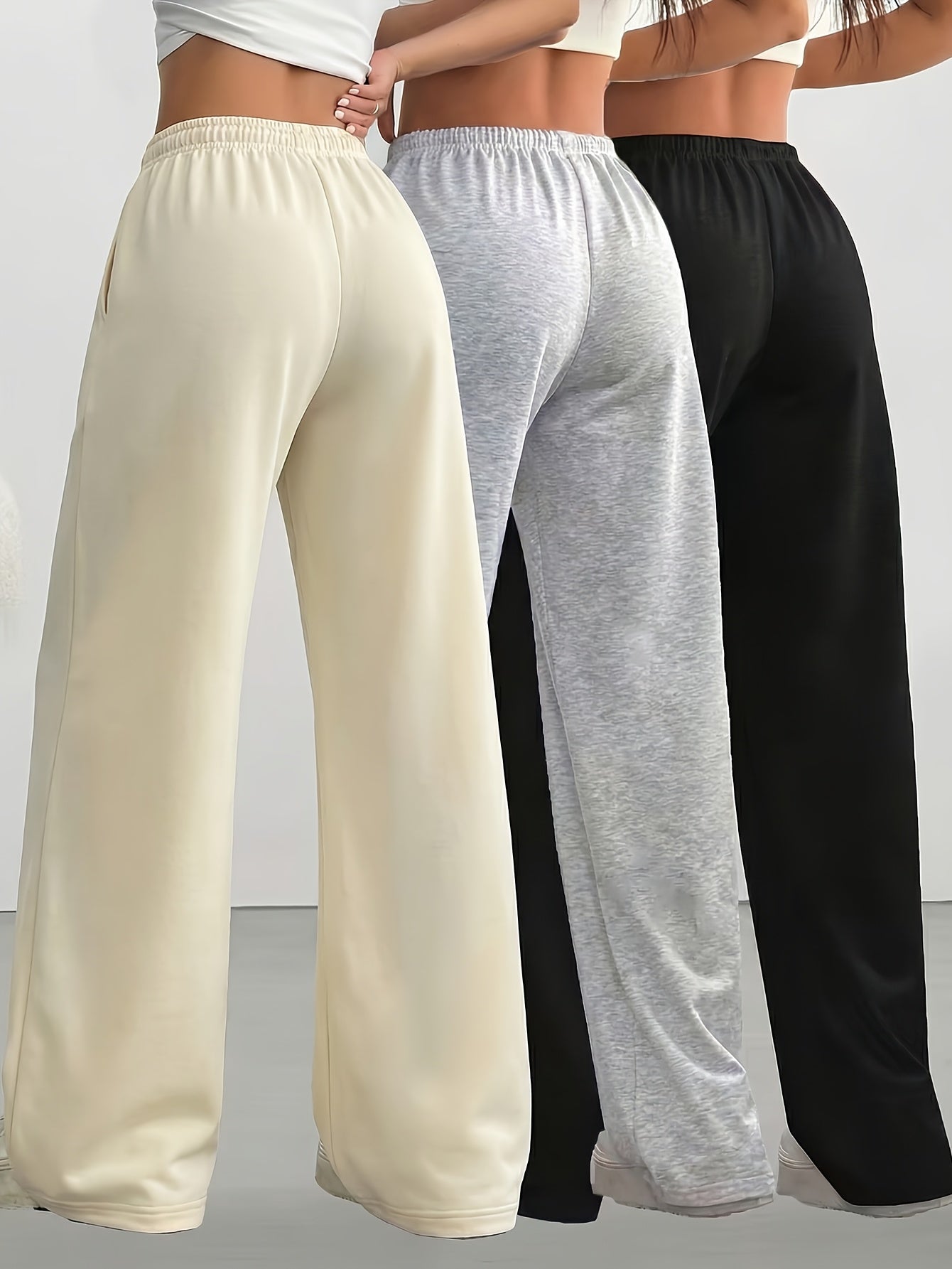 3pcs Spring And Summer Trendy Versatile Long Pants [Soft Joggers] Sizes Run Large, It Is Recommended to Choose One Size Smaller. Women'S Soft Joggers - Loose Fit, Elastic Waistband with Drawstring, Double Side Pockets - Machine Washable