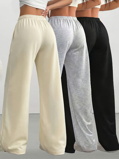 3pcs Spring And Summer Trendy Versatile Long Pants [Soft Joggers] Sizes Run Large, It Is Recommended to Choose One Size Smaller. Women'S Soft Joggers - Loose Fit, Elastic Waistband with Drawstring, Double Side Pockets - Machine Washable