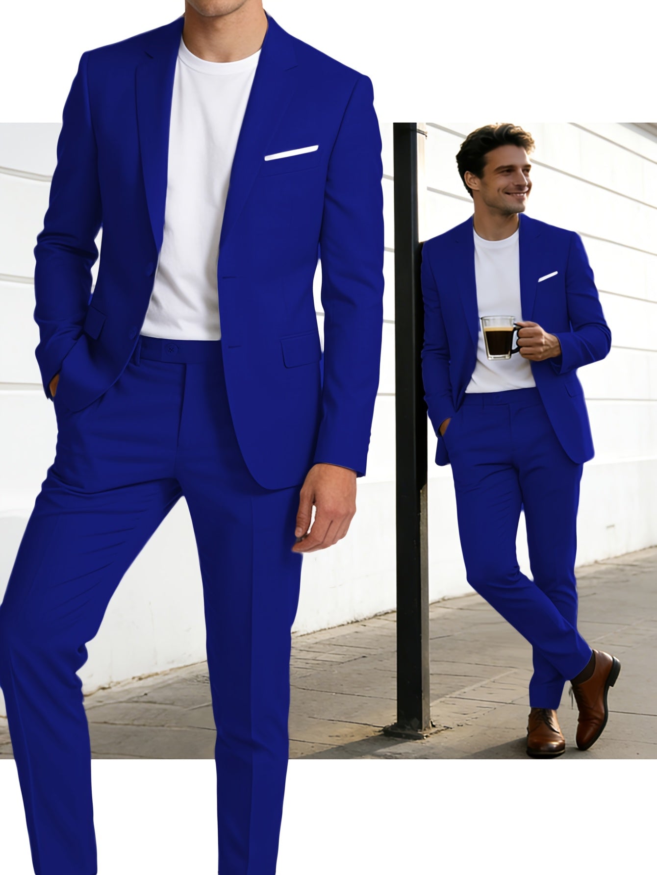Men's Suits for Men, Trajes Para Hombres Elegantes - Solid Color Serge Blazer Pants Set, Slim Fit Modern Men's 2pcs Suit for Business, Formal & Graduation Events
