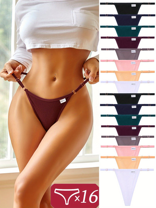 16-Pack Women's Thong Underwear - Adjustable Low-Rise Comfort – main product image
