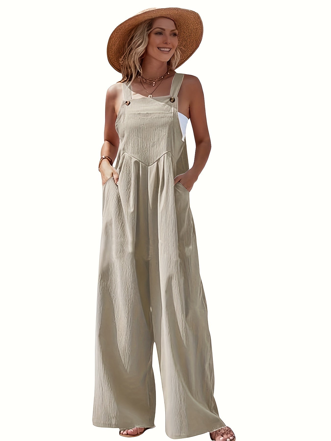 1pc Polyester Women's Sleeveless Cami Jumpsuit Wide Leg Pants, Black Friday/Christmas Wear, Spring/Summer/Fall Casual/Dating, Versatile Machine Washable, Perfect for Summer Vacations, Christmas, Black Friday, Casual Outings, Beach Wear, Parties