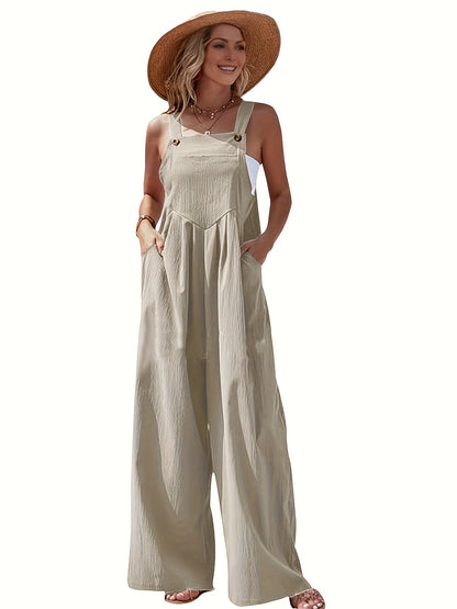 1pc Polyester Women's Sleeveless Cami Jumpsuit Wide Leg Pants, Black Friday/Christmas Wear, Spring/Summer/Fall Casual/Dating, Versatile Machine Washable, Perfect for Summer Vacations, Christmas, Black Friday, Casual Outings, Beach Wear, Parties