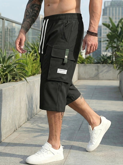 4pcs Men's Cargo Shorts with Ripstop Fabric & Multi-Pocket Design - Adjustable Waist, 7/8 Length Shorts Suitable for Outdoor Travel,, Sports, Casual Wear | Wristband Included | Machine Washable | Available in Black, Gray, Khaki, Army Green
