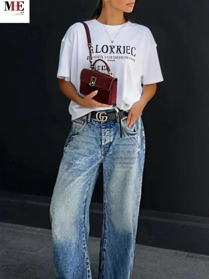 [Retro Wide-Leg Jeans] Ladies' Retro Wide-Leg Jeans, Heavy-Duty Washed Jeans, Jeans With A Gradient Design From Light Blue To Dark Blue