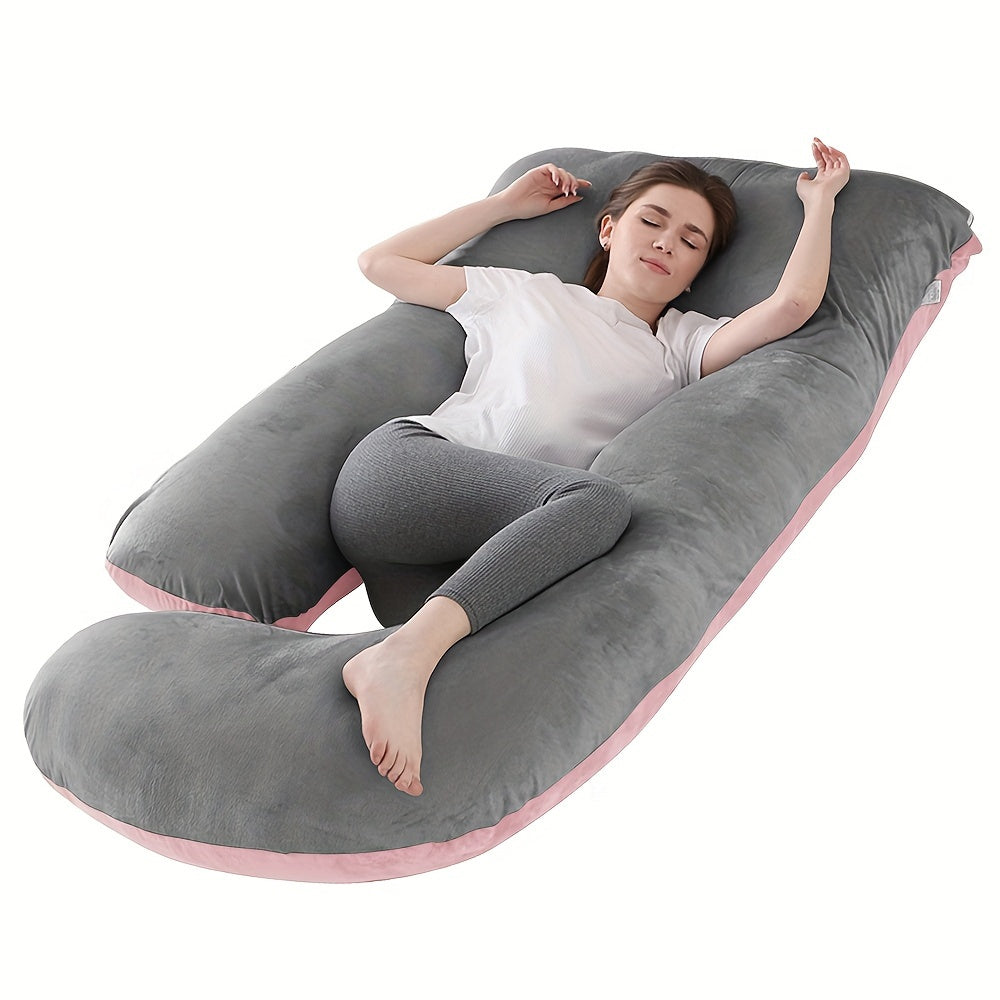 62-Inch J-Shaped Full Body Pregnancy Pillow with High Quality Velvet-Like Cover - Queen Size Maternity Bed Pillow for Back, Leg & Belly Support, Cervical/Lumbar, -Friendly Bed Frame Compatible (Soft Support System for Expecting
