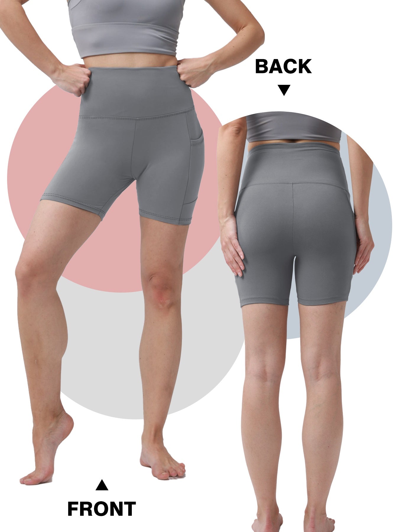 1pc Women's High-Waisted Yoga Shorts with Tummy Control & Pockets - Breathable Workout Gym Shorts, Tight-Fitting Low-Rise Athletic Pants for Summer, Gymnastics, Training (Black/Grey/Navy/Pink/ Brown) - Non-See-Through Quick-Dry