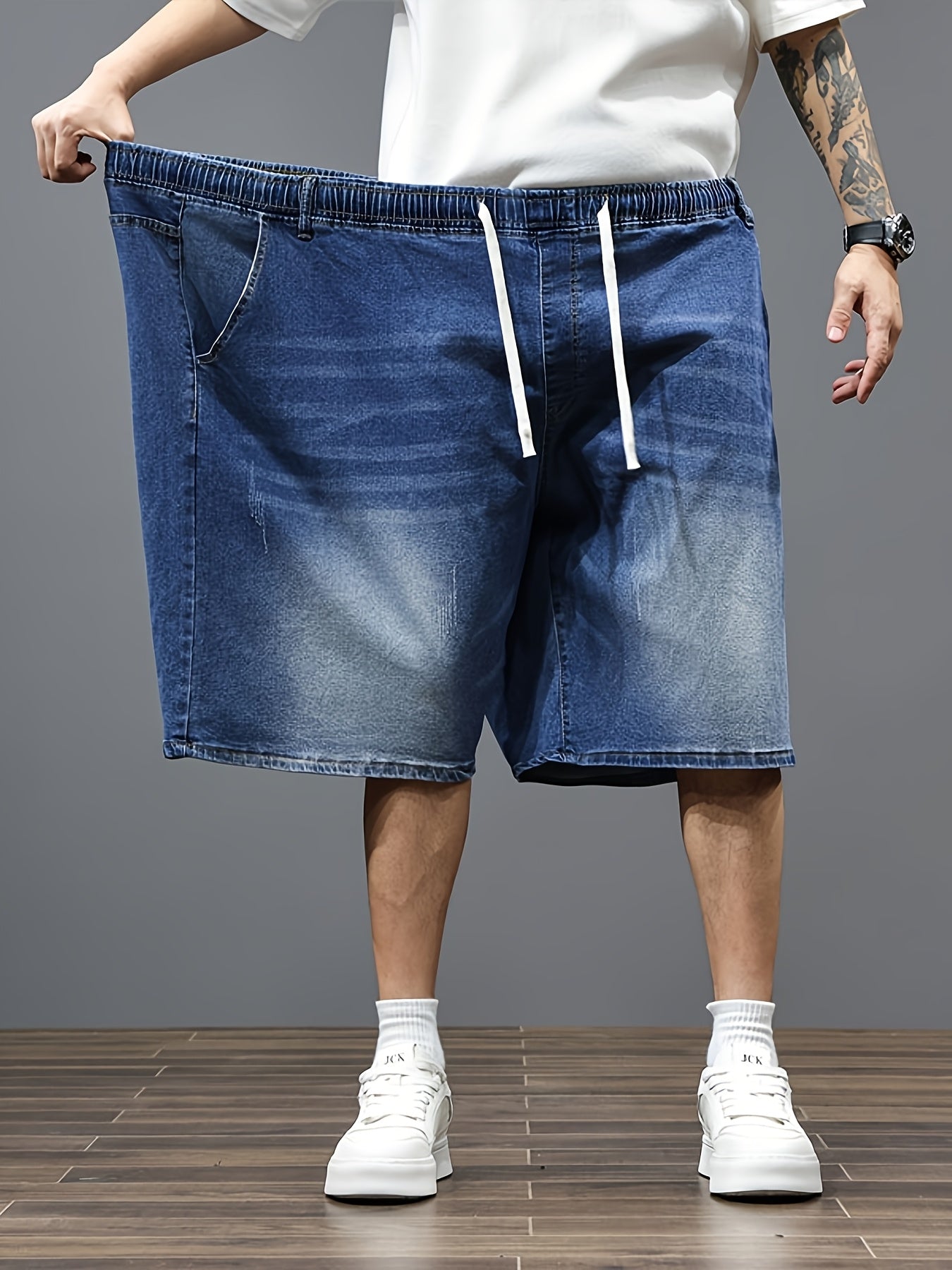 Mens Big And Tall Clothing Denim Shorts, Loose Fit Elastic Waist Casual Jean Shorts for Summer, PLUS SIZE