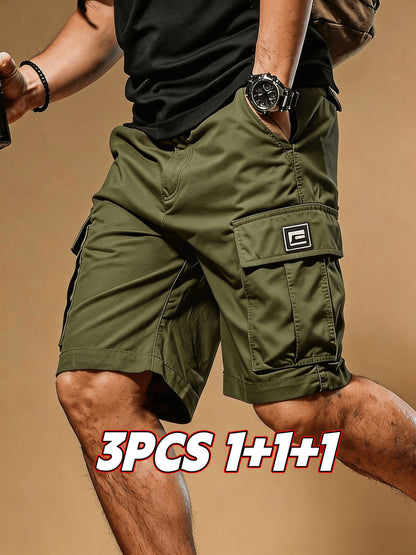 3-pc Men'S Summer Casual Sport Cargo Shorts with Drawstring And Multi-Pockets, for Outdoor Activities, Running, And Hiking, Ideal Gift for Men