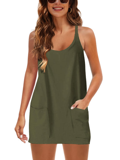 Women'S Summer V-neck Spaghetti Strap Sleeveless Dress
