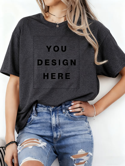 [Independence Day Custom]Custom Women'S T-Shirt - Summer Short Sleeve Tee With Personalized Image/Text Upload, Round Neck For Casual Wear, Party, Festival Gift For Family Friends, Solid Design Shirt, Durable Print Quality, 250 USA Anniversary Tee