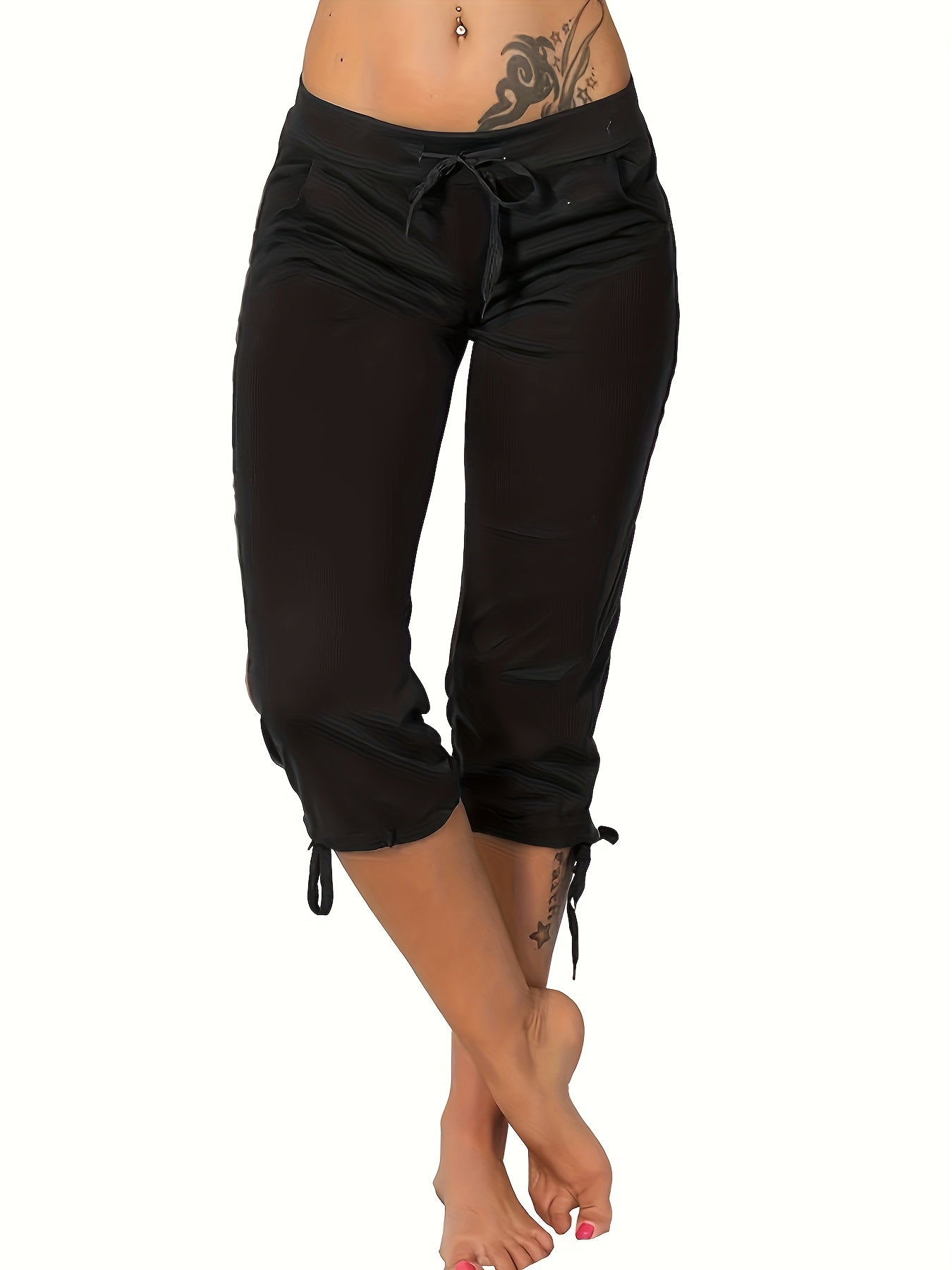 (3 Pack) Women's Lightweight Cropped Trousers with Drawstring Waist - Casual Trousers, Comfortable And Stylish Everyday Trousers for Spring And Summer | Loose Fit Trousers | Casual Style Trousers