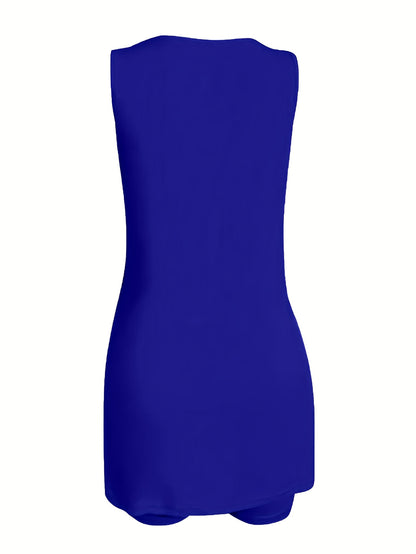 Black Polyester V-Neck Sleeveless Shorts - product view 25