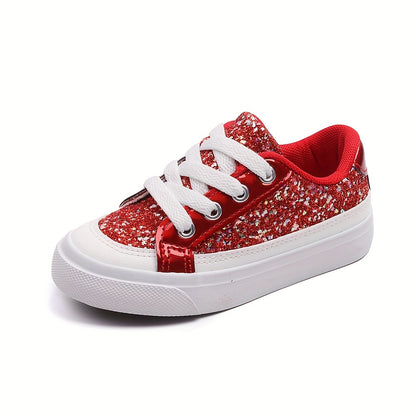 Children's Skate Sneakers, 1 Pair/pack. Spring - Autumn Style. Sequins Add Childlike Charm. Classic Lace - Up. Soft, Breathable Inner Lining. High - Quality Elastic Sole. Easy On/off. Ideal for School, Festival Gatherings, And Sports - Casual Wear.