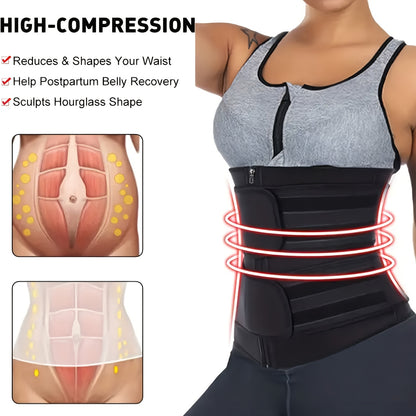 Women'S Waist Cincher with Zipper And Double Compression Straps, Sweat Enhancing Tummy Control Shapewear for Gym, Yoga, And Postpartum