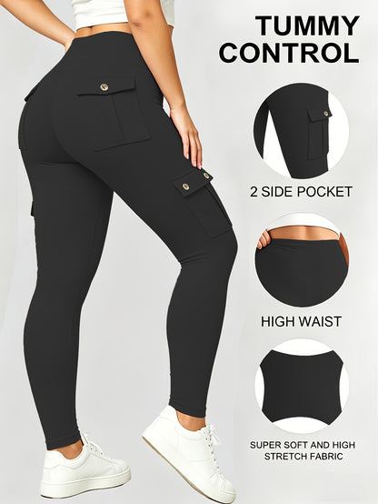Large-size Women'S Stretchy High-waist Fitness Pants With Multiple Pockets, Breathable And Lightweight Yoga Pants, High-waisted Pants For Toning The Waist And Abdomen, Suitable For Running, Fitness, Yoga, And Casual Outings