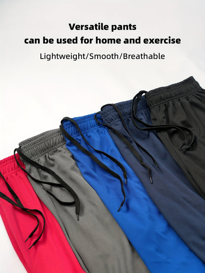5pcs Men'S Solid Quick Drying Mesh Shorts, Casual Slightly Stretch Elastic Waist Drawstring Shorts for Summer Gym Workout Training