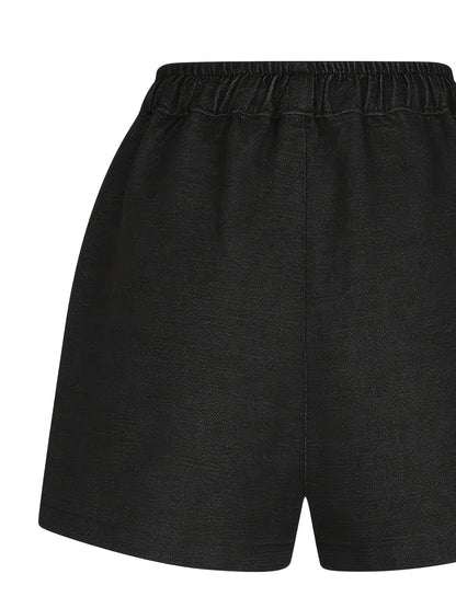 Loose And Stylish Casual Shorts, Solid Color with Elastic Waist, Five-pocket Jeans Shorts