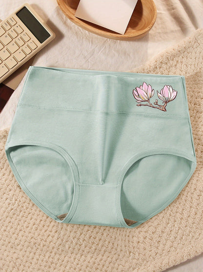 5pcs Women'S High-Waisted Briefs with Floral Embroidery - Soft Breathable Underwear in Light Blue, Peach, Beige, Gray, And Red, High Waisted Underwear, Comfortable Underwear, Minimalist Design, Smooth Texture