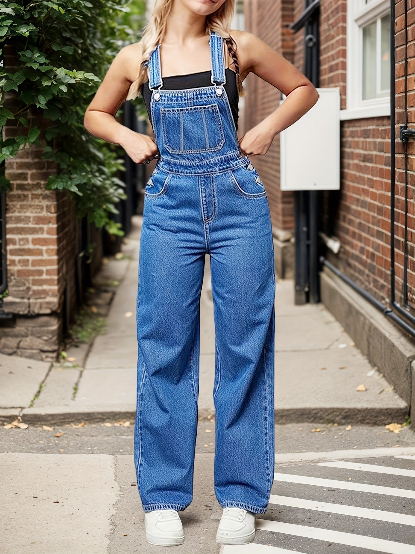 Women's Overalls Denim Straight Wide-leg Jeans Overall Loose Fit Bib Loose Denim Romper Adjustable Lace-up 1pc Ripped Denim Cargo Blue Holiday Gift Family Gift Gift