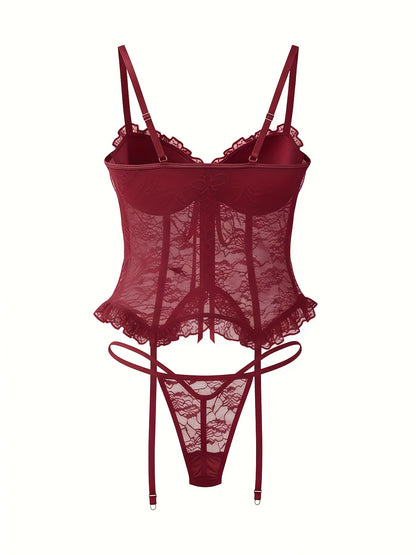 1Set/4pcs Women's Sexy Lingerie Set Floral Lace Garter Bustier Lingerie Set with 1Pair Stocking, Women's Lace Stockings Lingerie Bodysuits Nightwear for Romantic Date Wearing