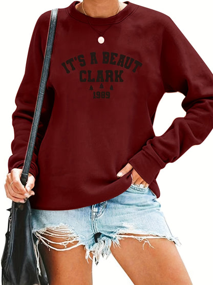 Ladies' Christmas Pattern Hoodie - Vibrant Red Casual Hoodie, Beautiful Clarkson Print, Round Neck, Machine Washable, Autumn/Winter Gear, Sportswear Style, Comfortable Fabric, Long Sleeve Top, Team Supporter Style
