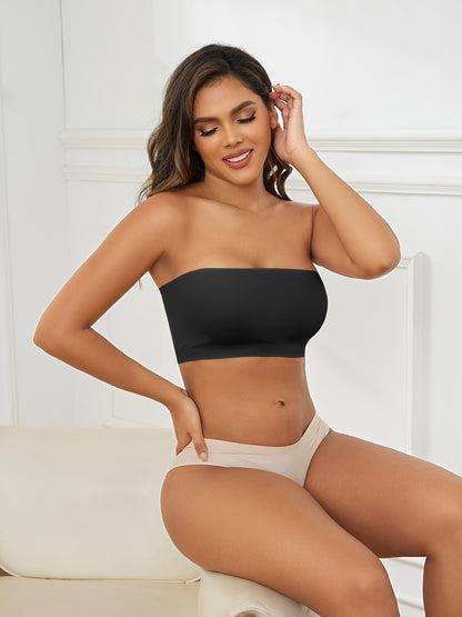 1pc ESSELEGANCE Seamless Wireless Bandeau Bra - Soft Nylon & Elastane Blend, No-Show Design, Beige/Nude, Comfortable Stretch Fit for Casual Attire