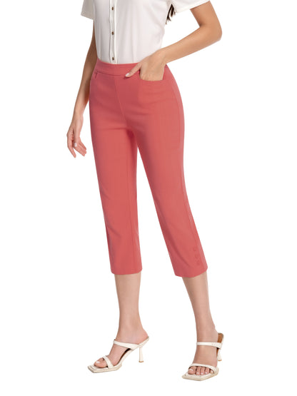 Women'S Summer High Waist Capri Pants, Elegant Office Trousers Y2K Lightweight Work Pants Pull on Shorts Look Elastic Dressy Casual Pants