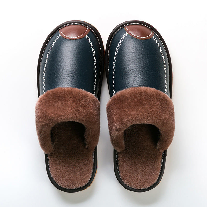 Men's PU Slippers Black Slip-On Men PU Slippers New Winter Warm Indoor Slipper Home House Shoes Warm Slippers Soft Sole For Indoor Comfort