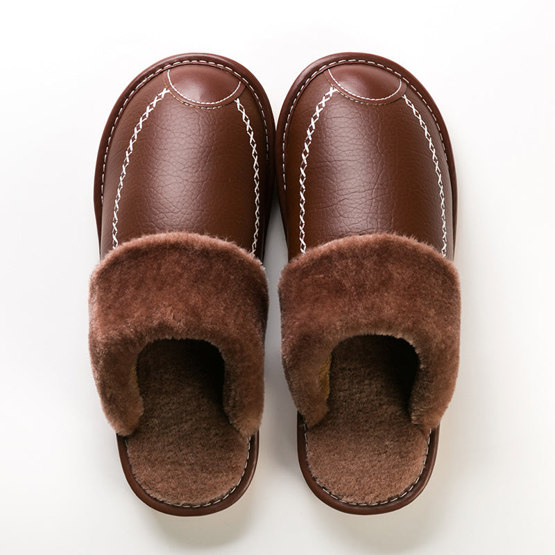 Men's PU Slippers Black Slip-On Men PU Slippers New Winter Warm Indoor Slipper Home House Shoes Warm Slippers Soft Sole For Indoor Comfort