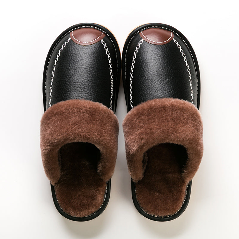 Men's PU Slippers Black Slip-On Men PU Slippers New Winter Warm Indoor Slipper Home House Shoes Warm Slippers Soft Sole For Indoor Comfort