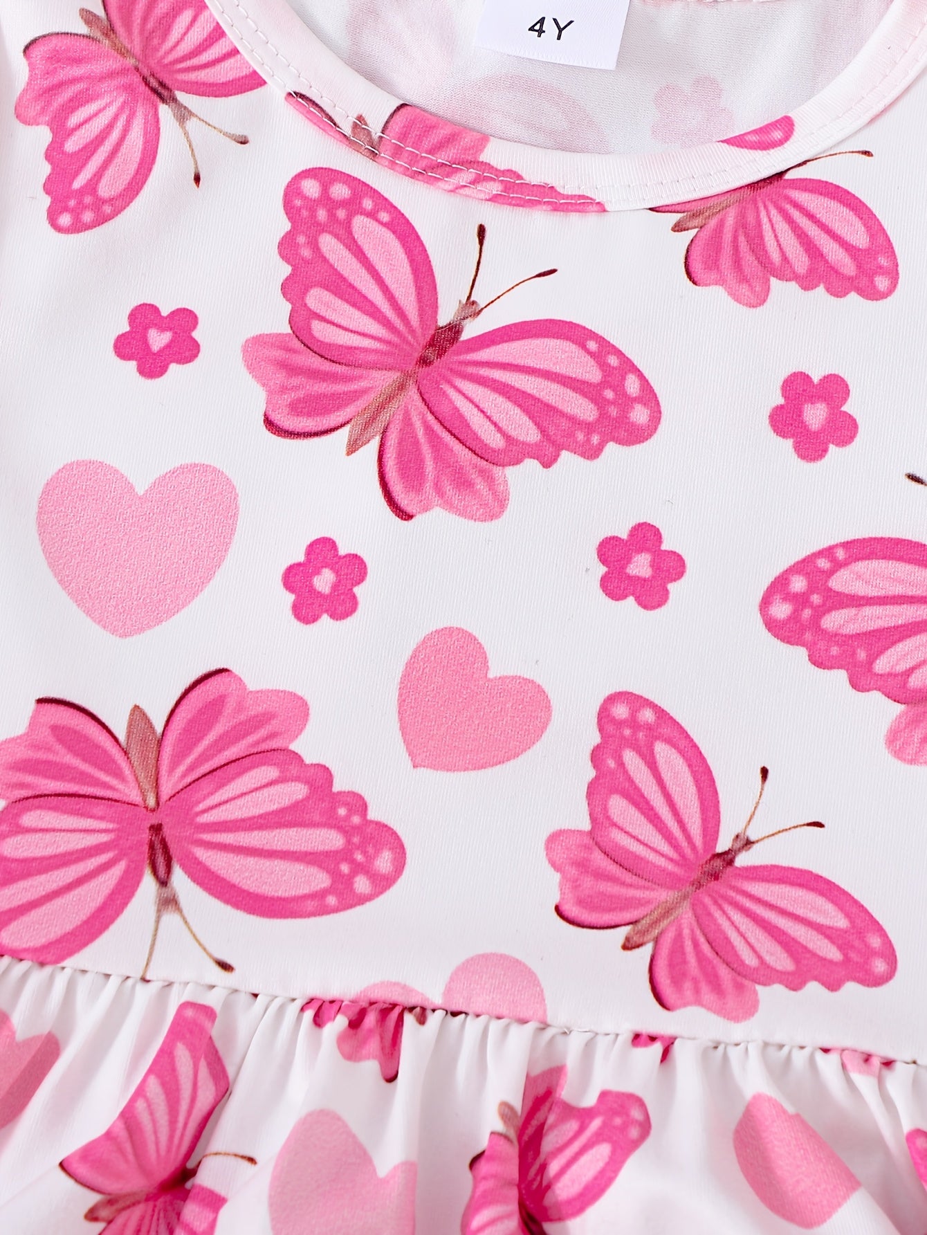 3pcs Cute Girls' Sleeveless Pink Dress Set with Butterfly And Heart Prints | Spring/Summer, Knitted Fabric, Regular Fit