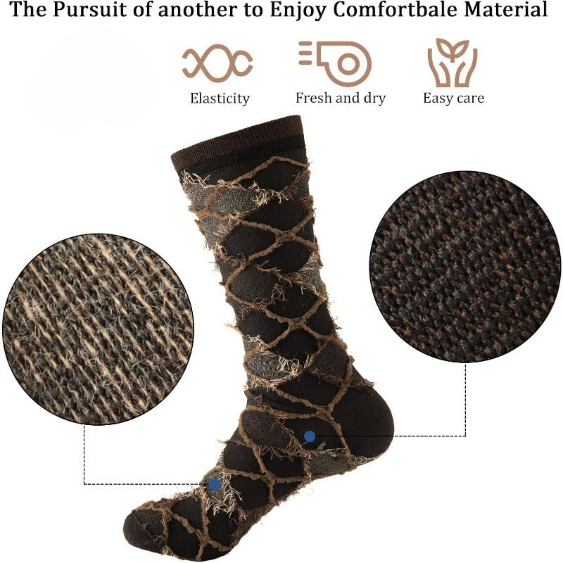 5/6 Pairs Formal Socks With Diamond Patterned Jacquard Embroidery, Business White-collar Sweat Absorbing Socks, Retro British Style, Autumn And Winter